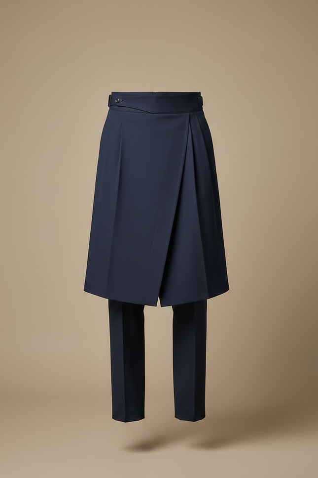 Pantalon Jupe Homme Bleu Marine Plissé Élégant Moderne - Gabardine - vue 3