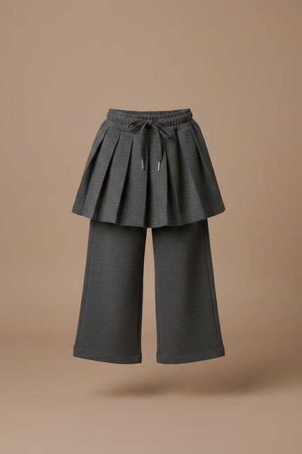 Pantalon Jupe Gris Plissé Large Décontracté Enfant - Molleton - vue 3