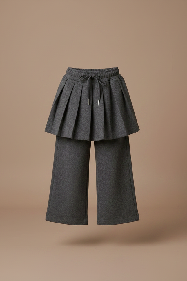 Pantalon Jupe Gris Plissé Large Décontracté Enfant - Molleton - vue 3
