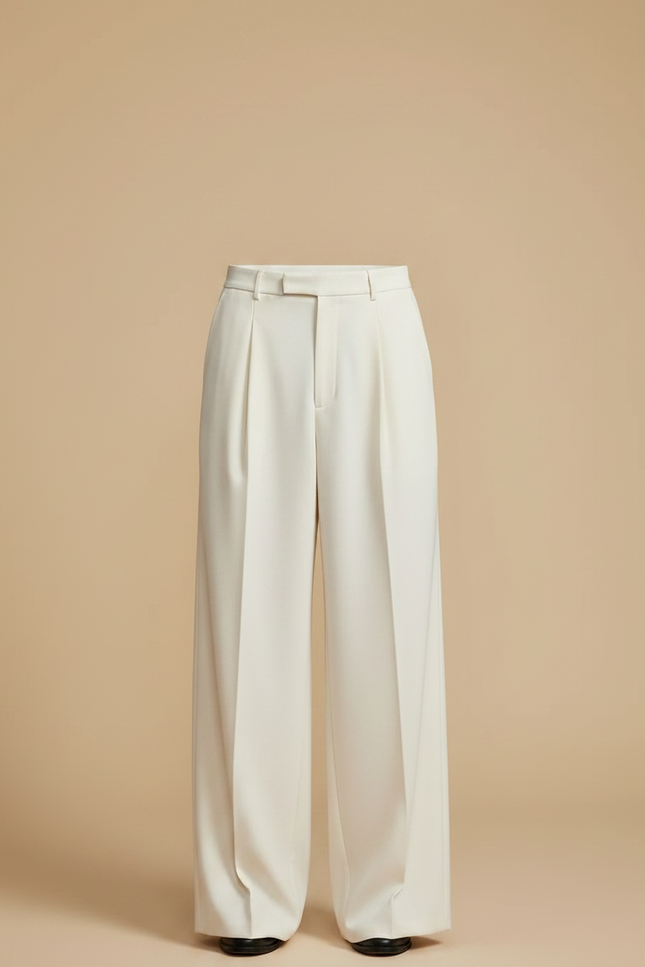 Pantalon Jupe Écru Ample Plissé Élégant Homme - Beige Gabardine - vue 3