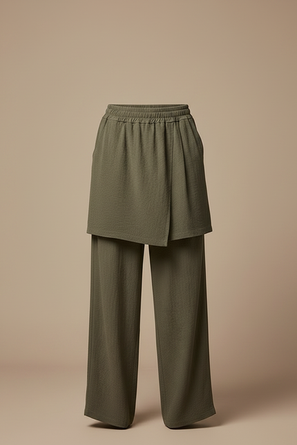 Pantalon Jupe Kaki Ample Superposé Fluide Homme - Lin - vue 3