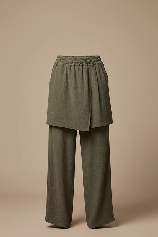 Pantalon Jupe Kaki Ample Superposé Fluide Homme - Lin - vue 3