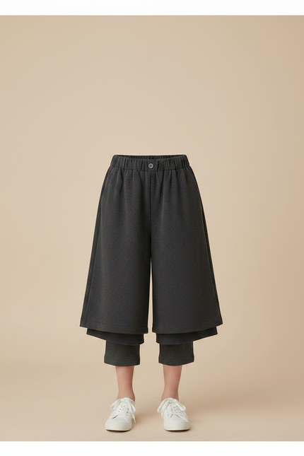 Pantalon Jupe Gris Ample Décontracté Superposé Fille - Molleton - vue 3