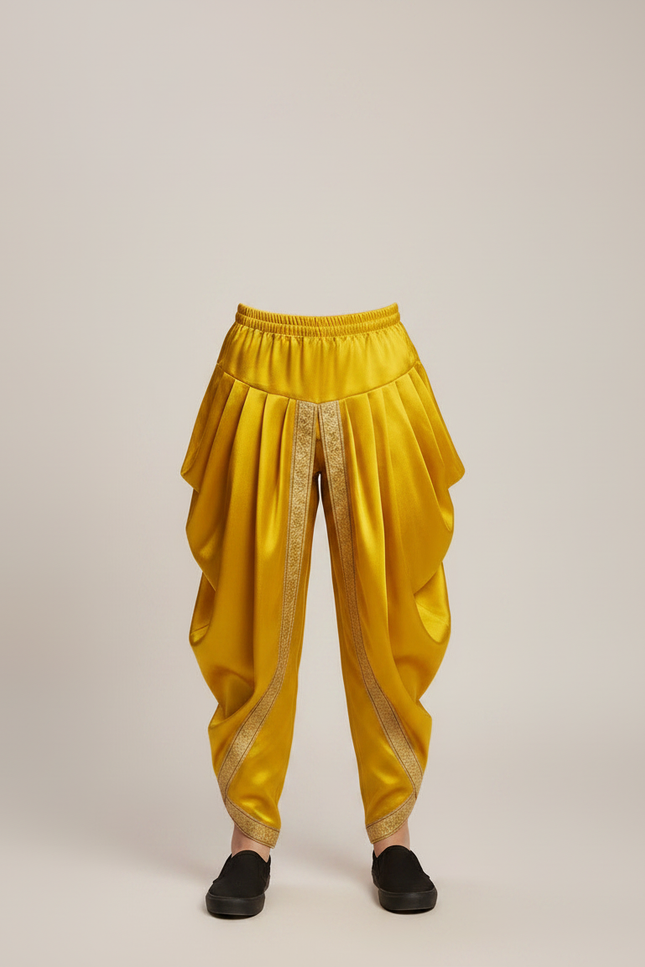 Pantalon Jupe Jaune Satiné Drapé Doré Enfant - vue 3