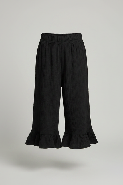 Pantalon Jupe Noir Volants Coton Fille Décontracté - vue 3