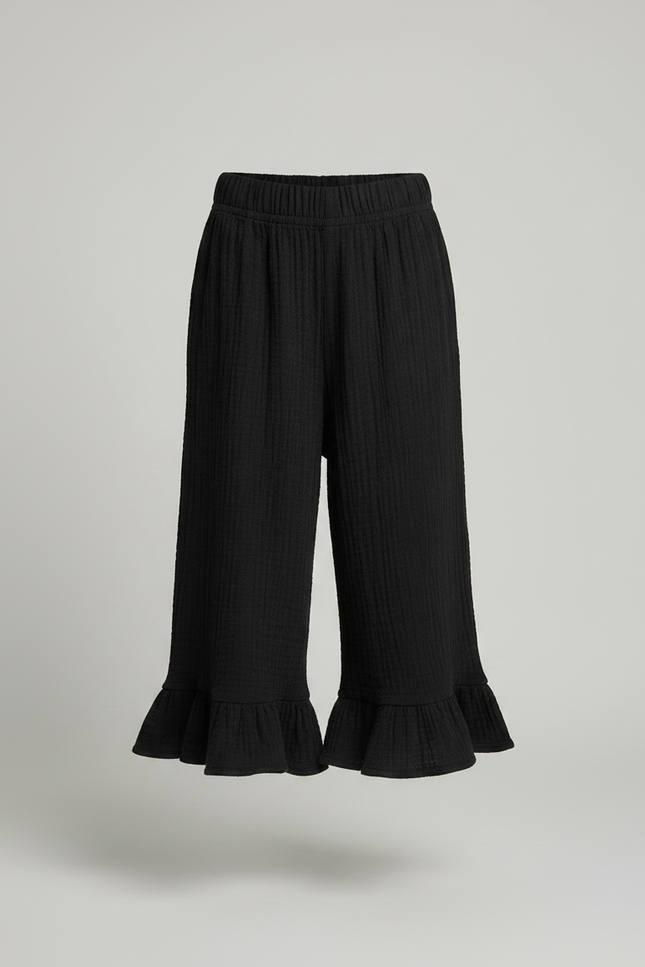 Pantalon Jupe Noir Volants Coton Fille Décontracté - vue 3