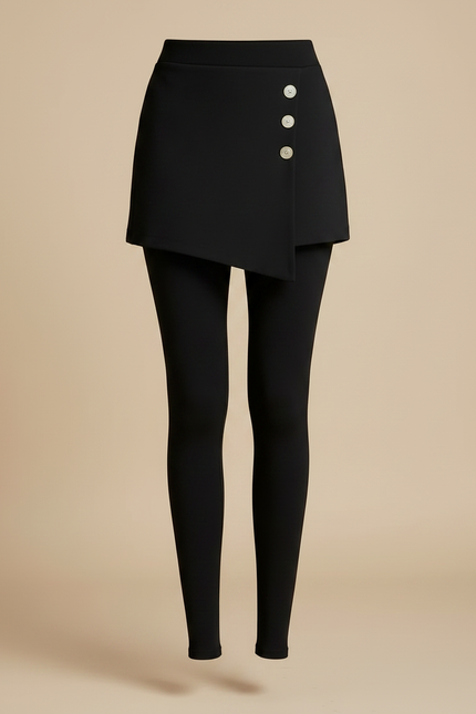 Pantalon Jupe Noir Asymétrique Boutons Élégant Intégré - Maille - vue 3