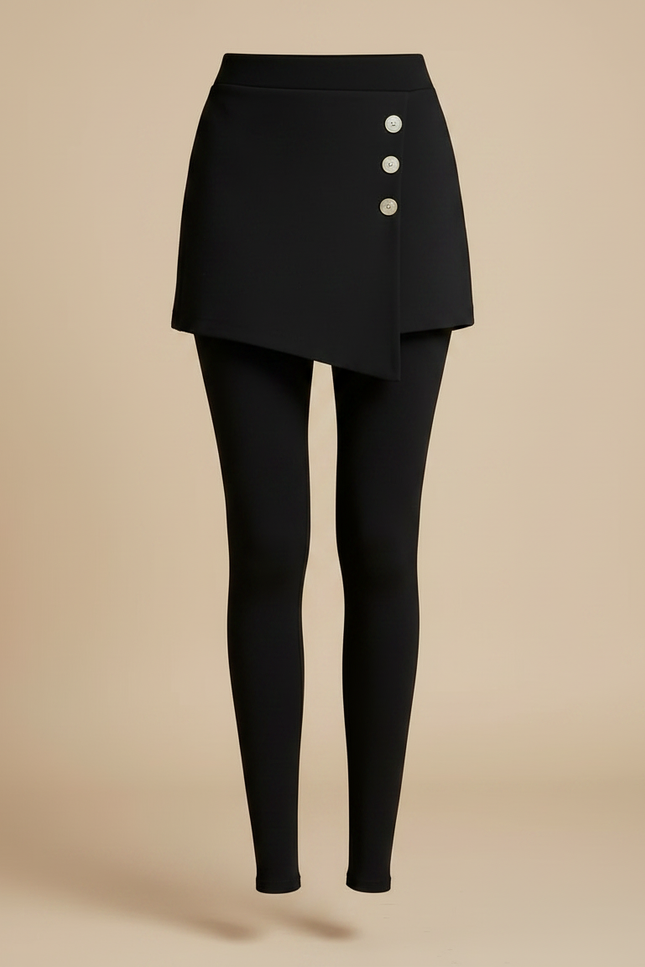 Pantalon Jupe Noir Asymétrique Boutons Élégant Intégré - Maille - vue 3