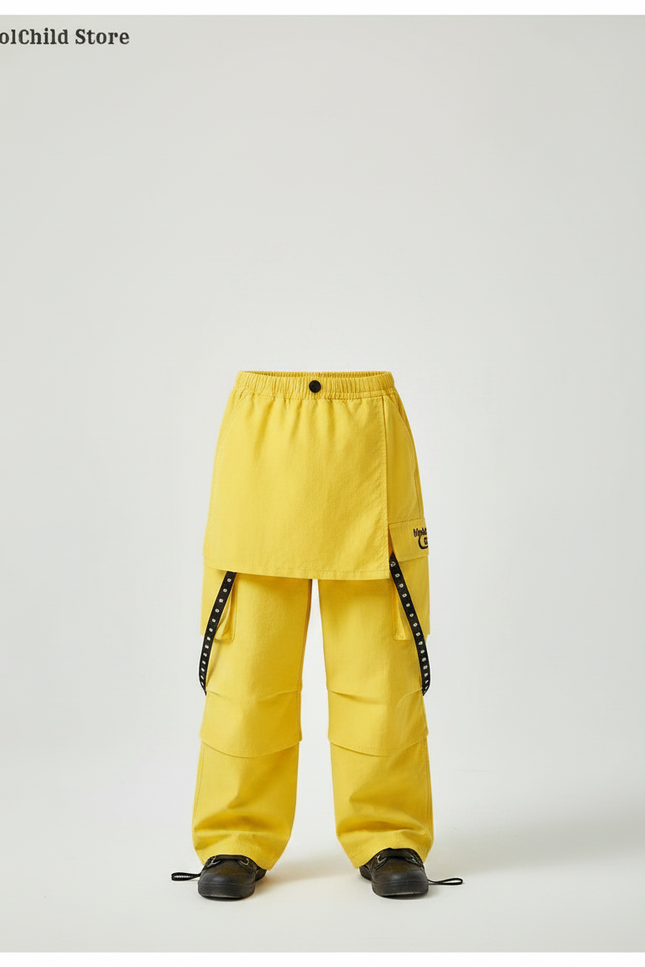 Pantalon Jupe Jaune Cargo Asymétrique Garçon Streetwear - Polyester - vue 3