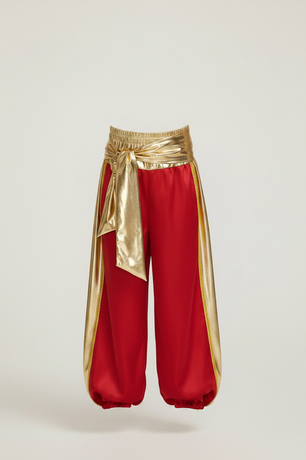 Pantalon Jupe Rouge Satiné Drapé Doré Garçon Cosplay - vue 3