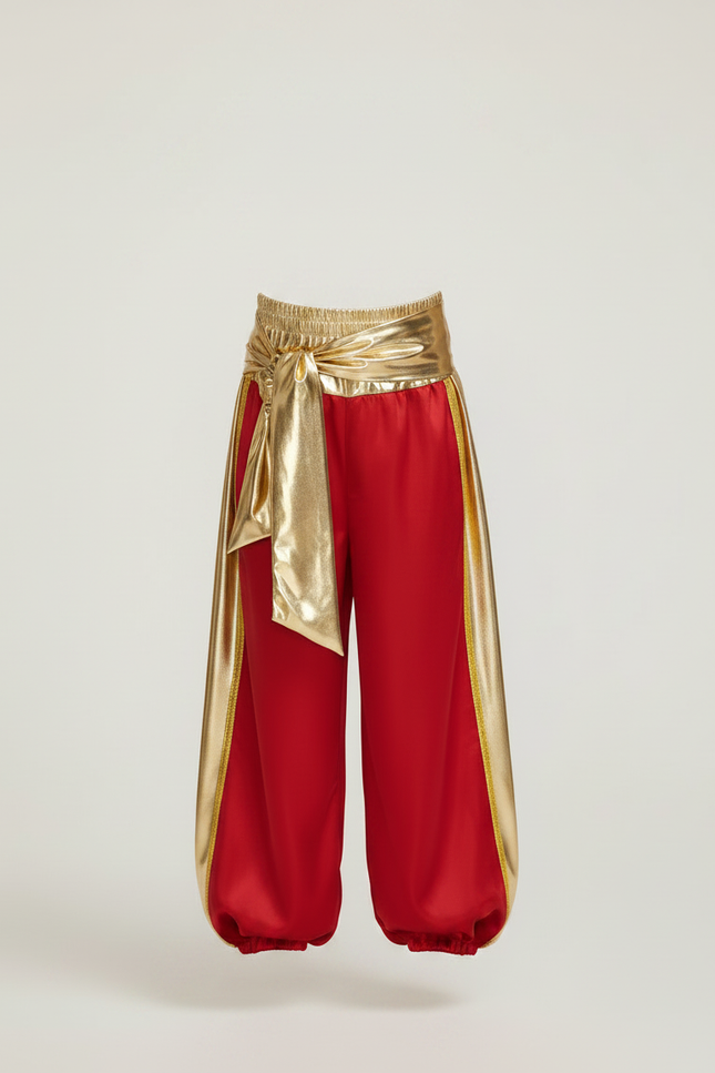 Pantalon Jupe Rouge Satiné Drapé Doré Garçon Cosplay - vue 3