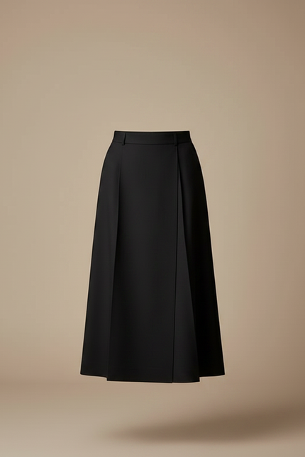 Pantalon Jupe Noir Plissé Ample Élégant Chic - Gabardine - vue 3
