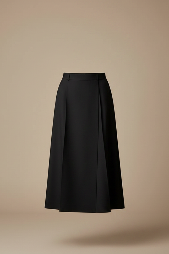 Pantalon Jupe Noir Plissé Ample Élégant Chic - Gabardine - vue 3