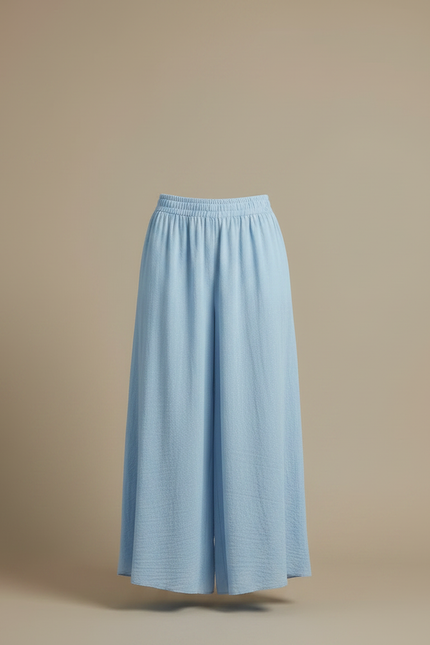 Pantalon Jupe Bleu Ciel Ample Fluide Lin Coton - vue 3