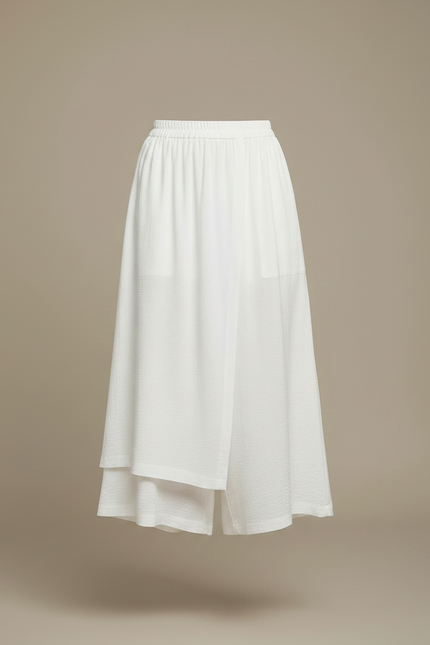 Pantalon Jupe Blanc Fluide Ample Superposé Confortable - Lin - vue 3