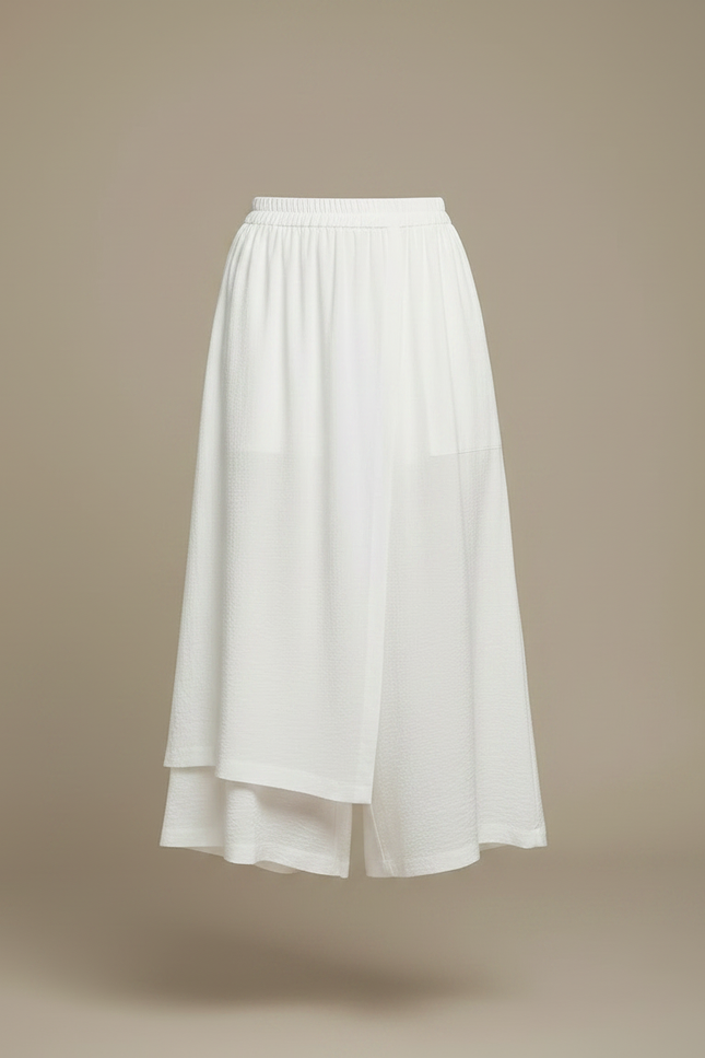 Pantalon Jupe Blanc Fluide Ample Superposé Confortable - Lin - vue 3