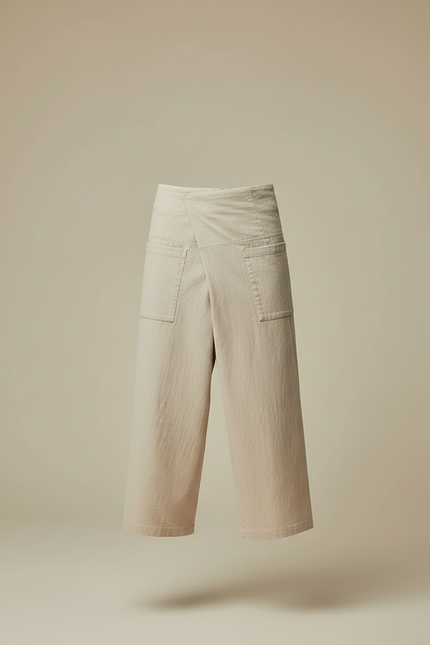 Pantalon Jupe Beige Coton Ample Drapé Homme - Toile - vue 3