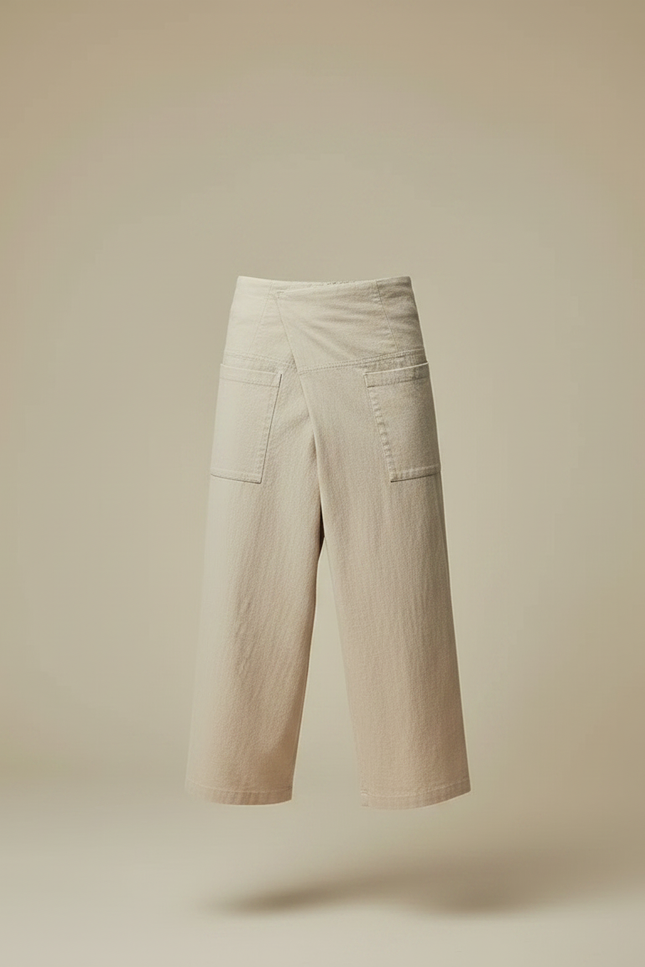 Pantalon Jupe Beige Coton Ample Drapé Homme - Toile - vue 3
