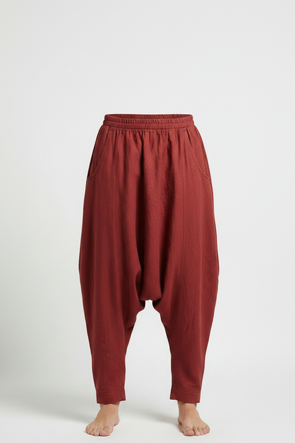 Pantalon Jupe Rouge Brique Coton Lin Ample Homme - Bordeaux - vue 3