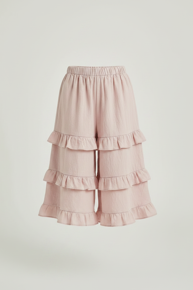Pantalon Jupe Rose Volants Ample Coton Fille - Lin - vue 3