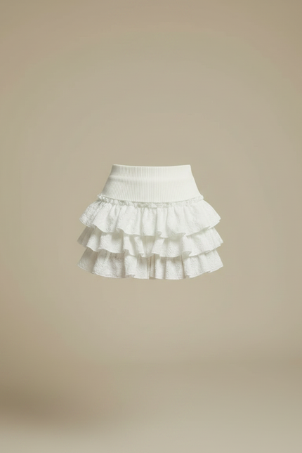 Pantalon Jupe Blanc Volants Dentelle Mini Chic - Coton - vue 3