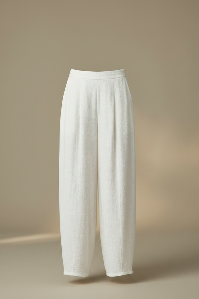 Pantalon Jupe Blanc Lin Ample Plissé Décontracté - vue 3