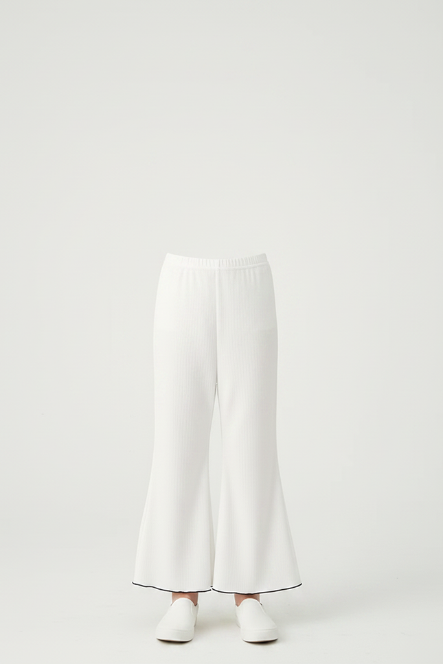 Pantalon Jupe Blanc Côtelé Élastique Ondulé Fille - Maille - vue 3