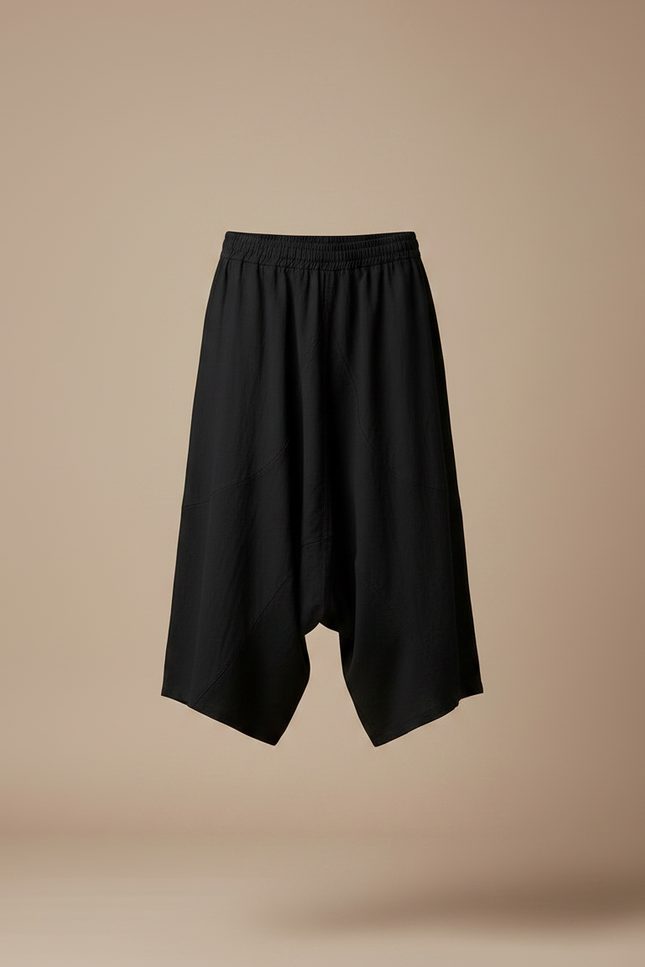 Pantalon Jupe Noir Ample Coton Lin Homme - vue 3