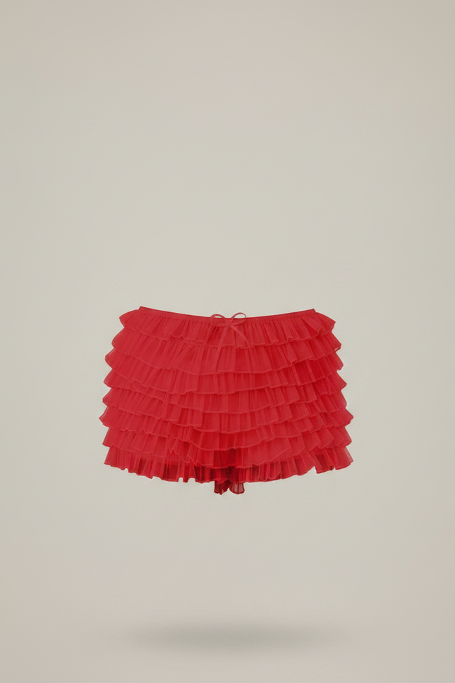 Pantalon Jupe Rouge Volants Maille Douce Femme - vue 3