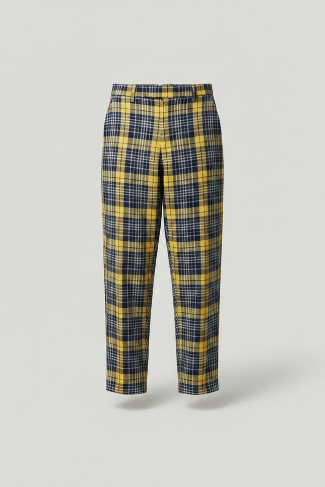 Pantalon Jupe Plaid Jaune Bleu Homme Décontracté - Coton - vue 3