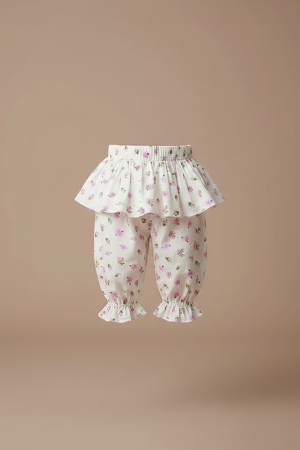 Pantalon Jupe Floral Blanc Volants Enfant Coton - vue 3