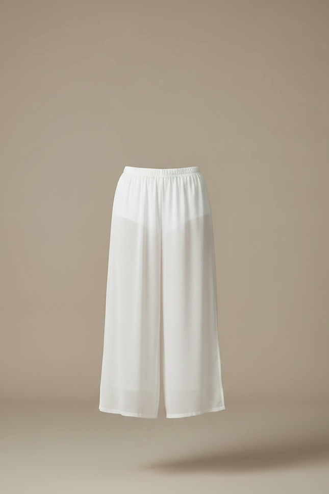 Pantalon Jupe Blanc Fluide Ample Fendu Léger Élégant - Soie - vue 3