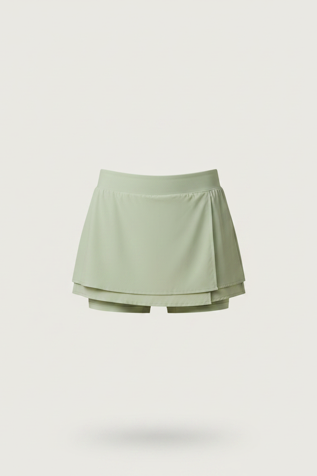 Pantalon Jupe Vert Côtelé Superposé Sportif Court - Polyester - vue 3
