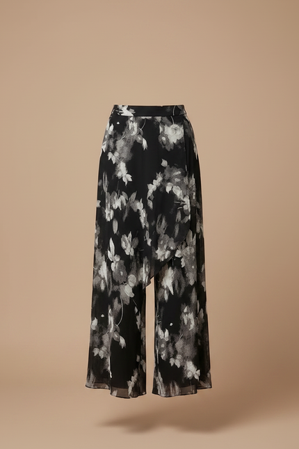 Pantalon Jupe Noir Floral Fluide Ample Élégant - Polyester - vue 3