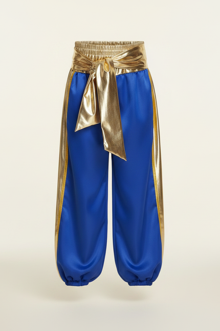 Pantalon Jupe Sarouel Bleu Doré Brillant Enfant - Satin - vue 3
