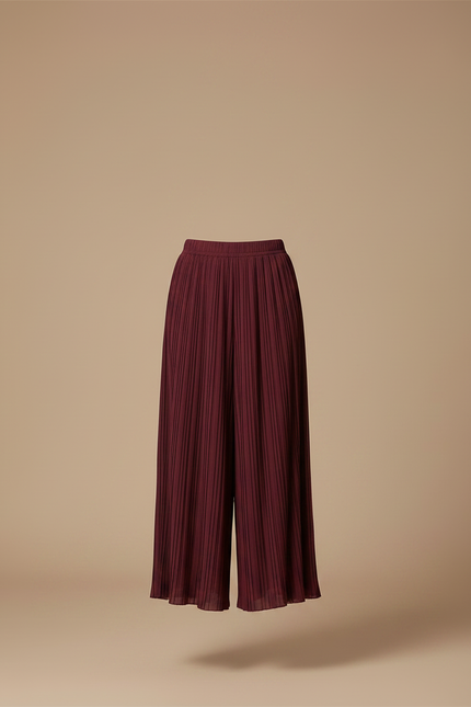 Pantalon Jupe Plissé Ample Long Bordeaux Élégant - Satin - vue 3