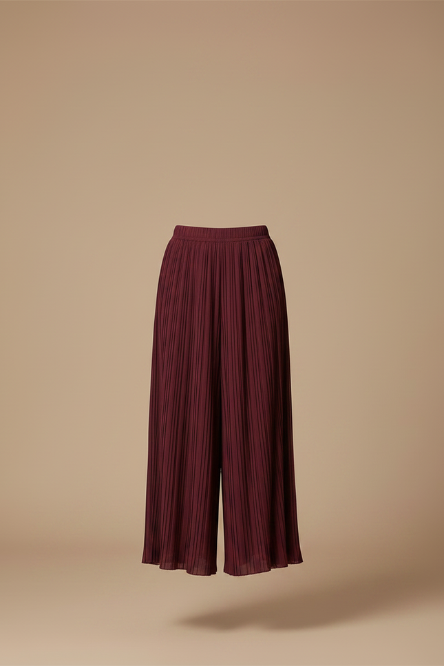 Pantalon Jupe Plissé Ample Long Bordeaux Élégant - Satin - vue 3