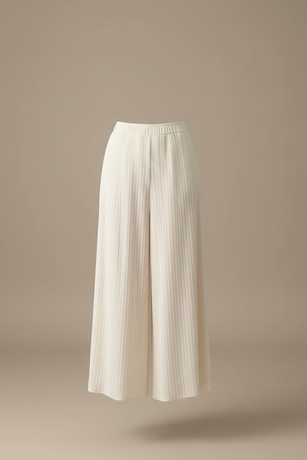 Pantalon Jupe Crème Plissé Fluide Long Élégant - Beige Maille - vue 3
