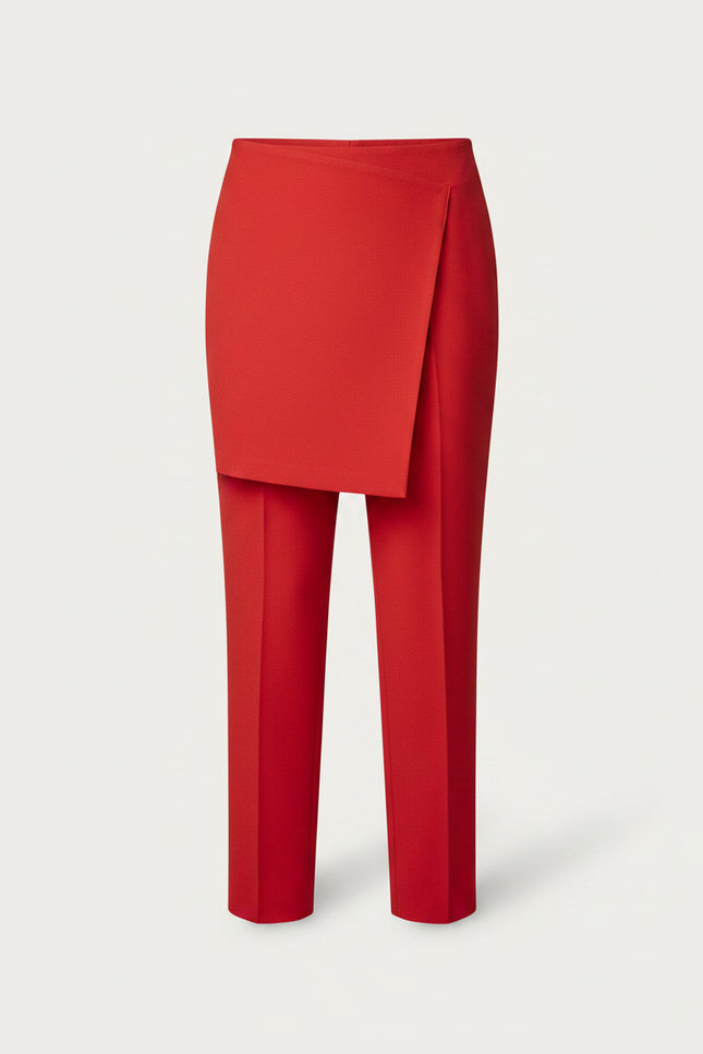 Pantalon Jupe Rouge Asymétrique Élégant Décontracté Femme - Gabardine - vue 3