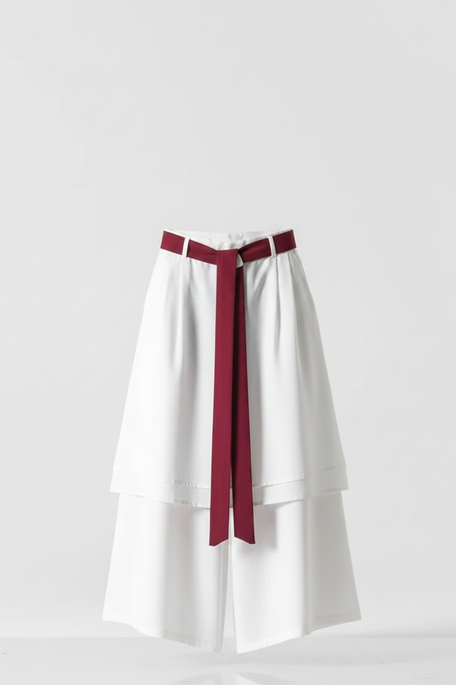 Pantalon Jupe Blanc Ample Brodé Hanfu Long - Viscose - vue 3