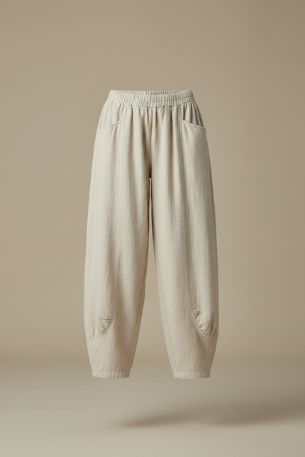 Pantalon Jupe Beige Lin Ample Décontracté Fluide - vue 3