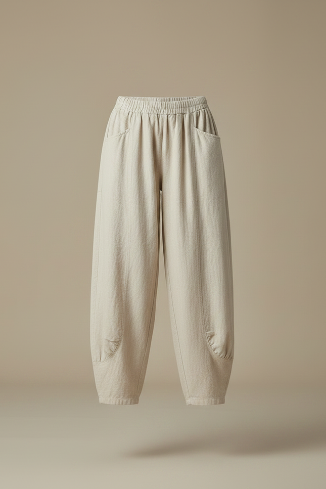 Pantalon Jupe Beige Lin Ample Décontracté Fluide - vue 3