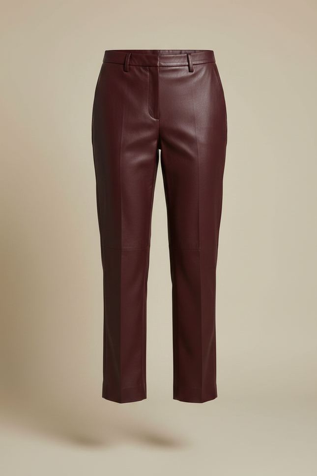 Pantalon Jupe Similicuir Bordeaux Mi-Longue Élégante Fendue - Simili cuir - vue 3