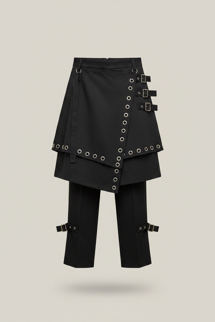 Pantalon Jupe Noir Asymétrique Gothique Punk Boucles - Polyester - vue 3