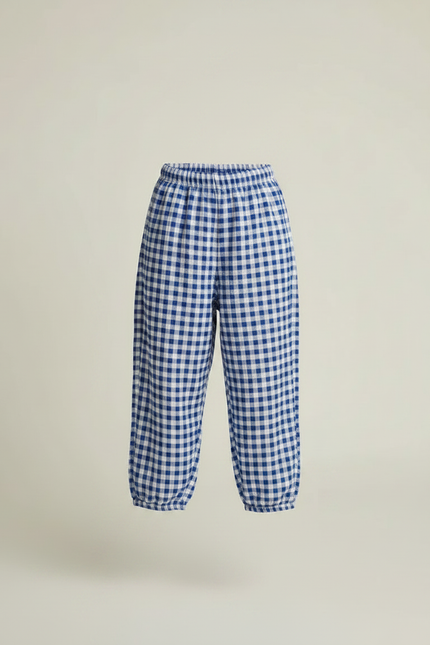 Pantalon Jupe Carreaux Bleus Ample Coton Confortable - vue 3