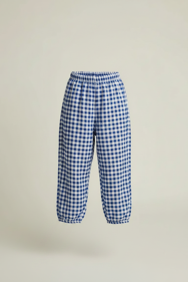 Pantalon Jupe Carreaux Bleus Ample Coton Confortable - vue 3
