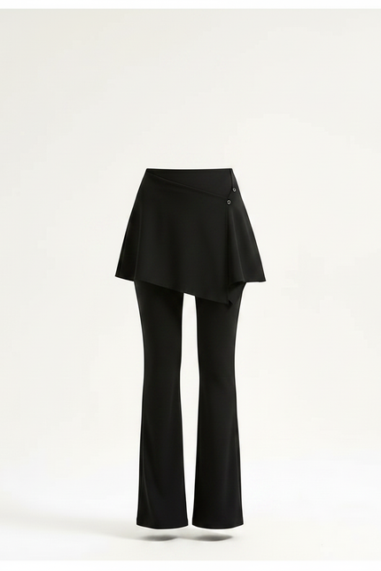 Pantalon Jupe Noir Évasé Superposé Élégant - Polyester - vue 3