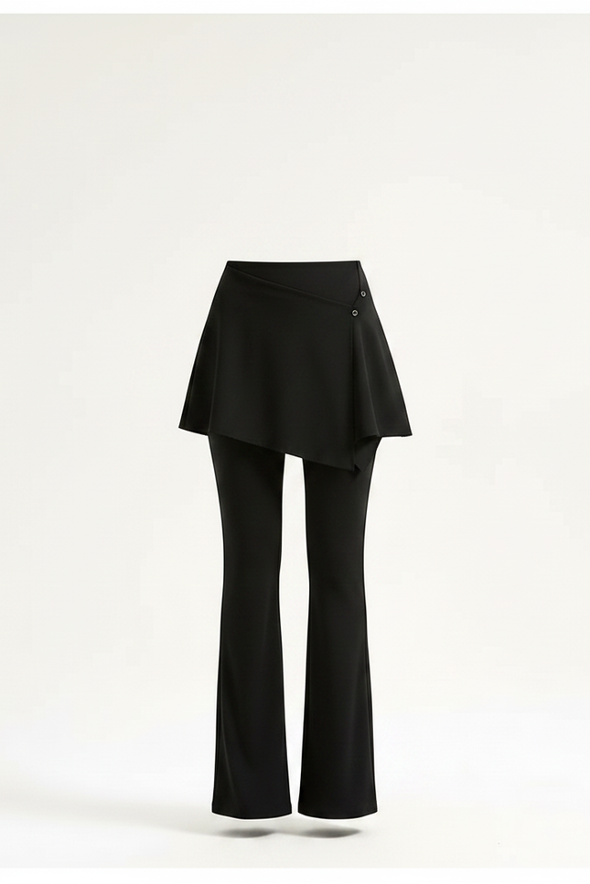 Pantalon Jupe Noir Évasé Superposé Élégant - Polyester - vue 3
