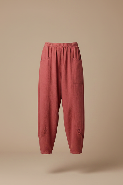 Pantalon Jupe Rouge Ample Coton Lin Vintage - vue 3