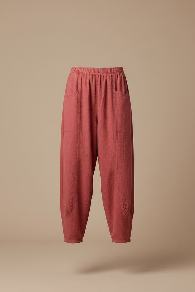 Pantalon Jupe Rouge Ample Coton Lin Vintage - vue 3